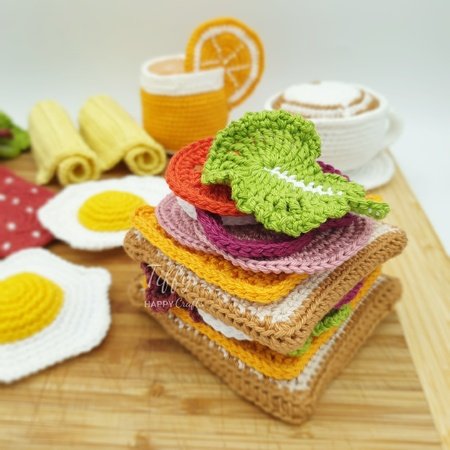 Crochet Pattern Sandwich Coaster Set Crochet Lettuce, Fried Egg, Ketchup,  Mustard, Cheese, Tomato, Onion, Cucumber in a Bread Loaf Bag 