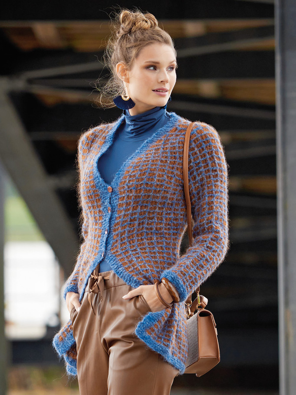 Jacke mit Strukturmuster in Rost und Blau