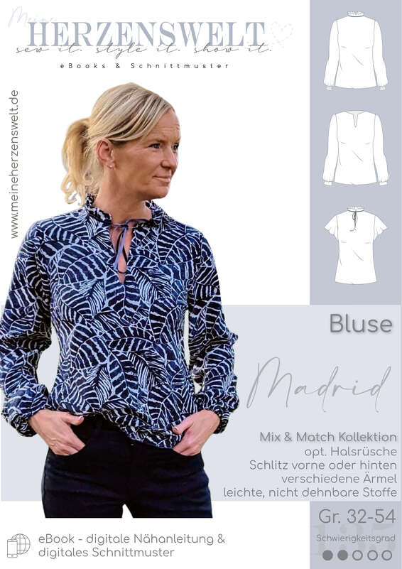 Bluse Damen – E-Book Schnittmuster Gr. 32-54 – Madrid #135