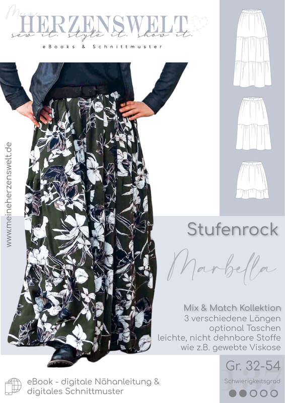 Stufenrock Damen – E-Book Schnittmuster Gr. 32-54 – Marbella #137