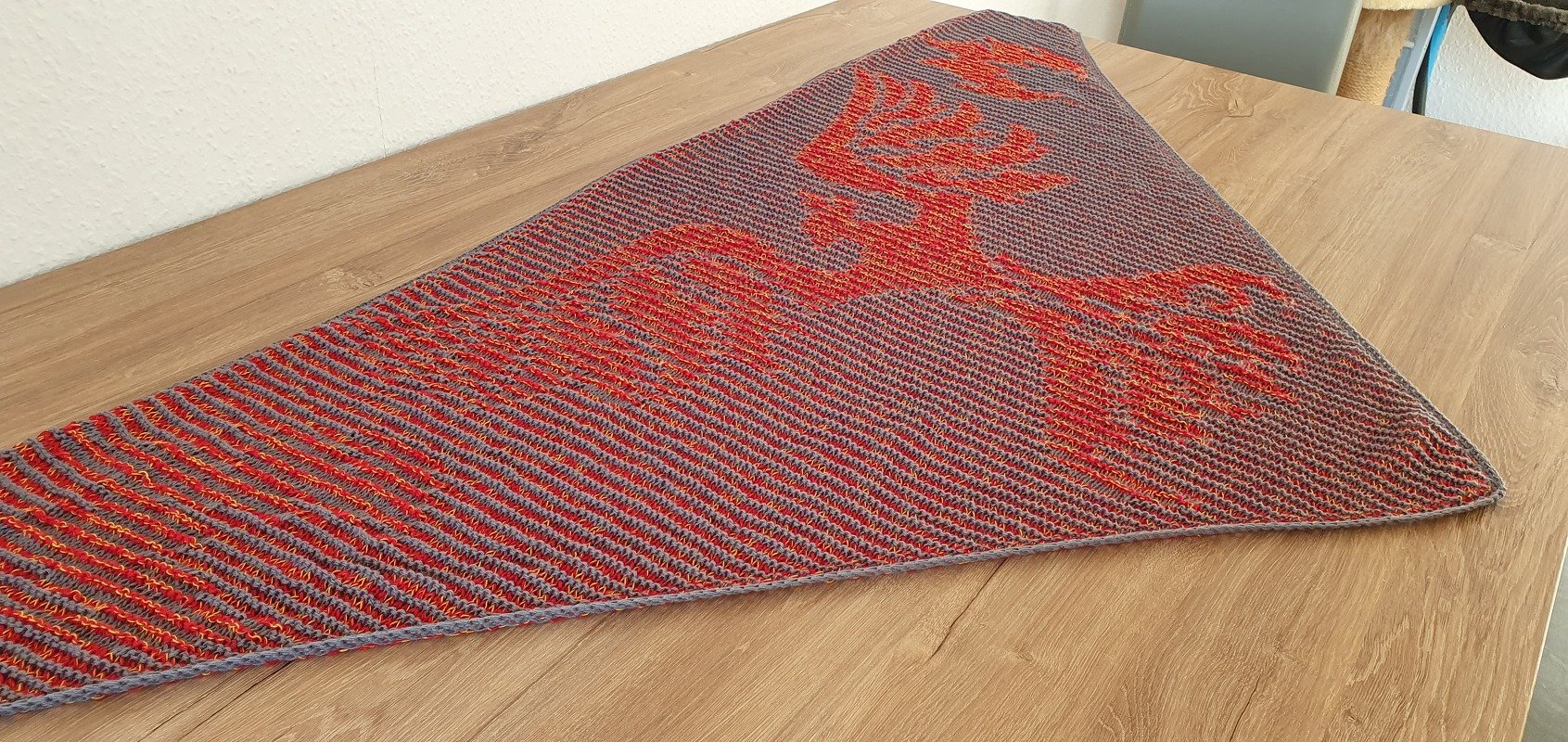 Phönix, Schattenstricken, Illusionsstricken, Motivtuch, Dreiecktuch