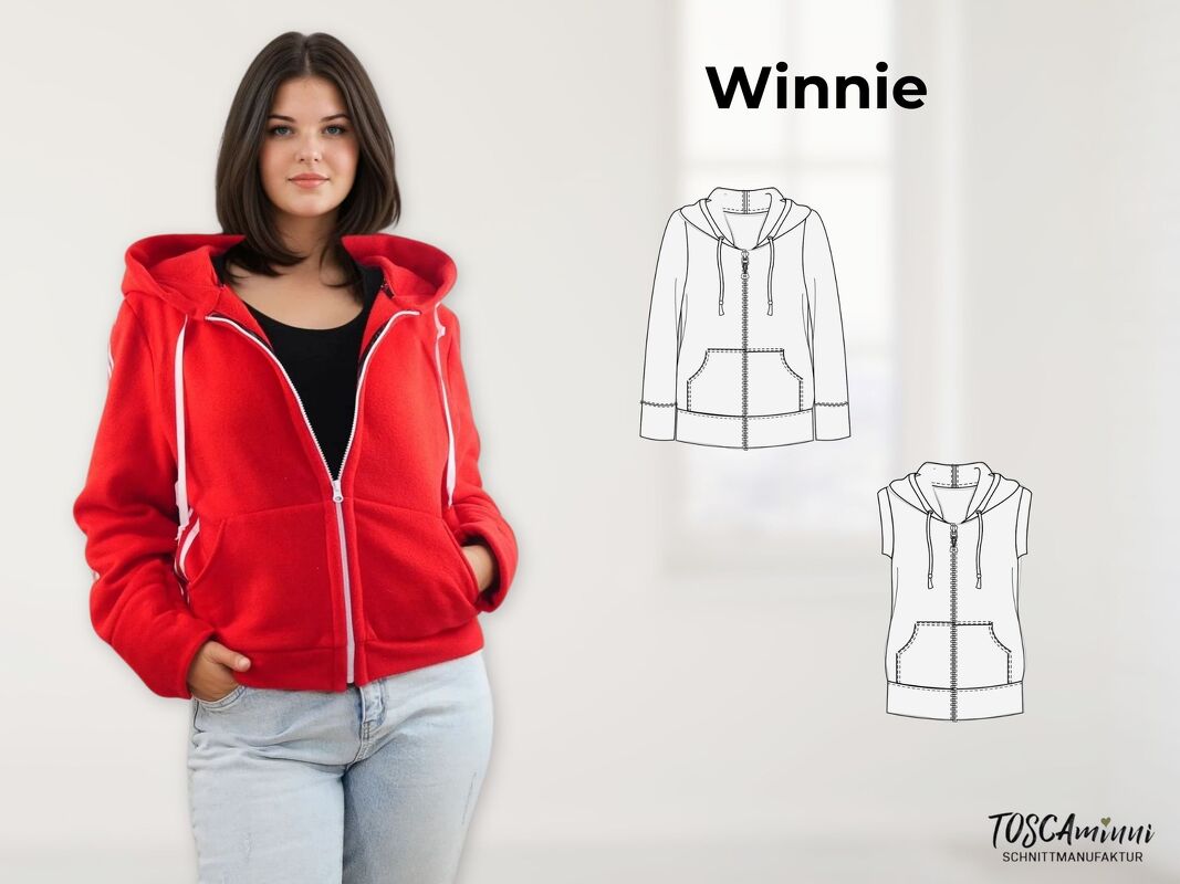 Sweatjacke Winnie Größe 34-54 Schnittmuster + Nähanleitung