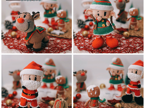 Häkelanleitung - 4 Stk - Santa, Reintier RoOwdy, Trixie, Pfefferkuchenmann
