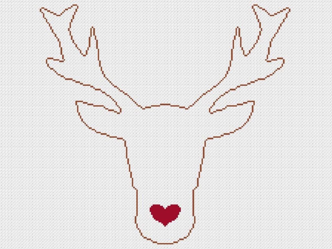 Kreuzstichvorlage für ein weihnachtliches, winterliches Rentier-Kissen, PDF