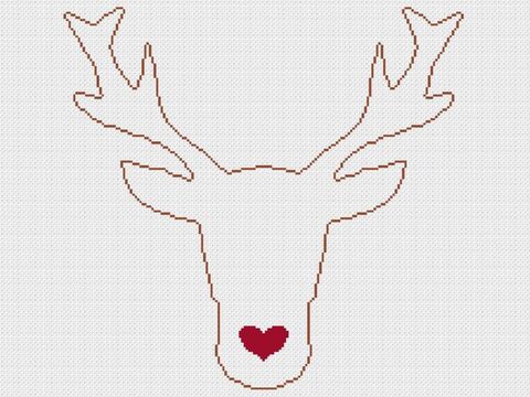 Kreuzstichvorlage für ein weihnachtliches, winterliches Rentier-Kissen, PDF