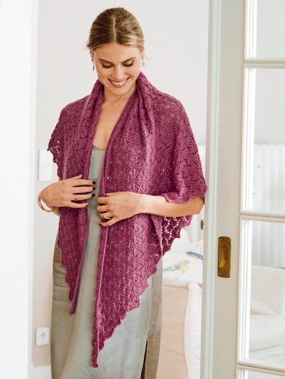 Dreiecktuch mit Ajourmuster in dunklem Rosa