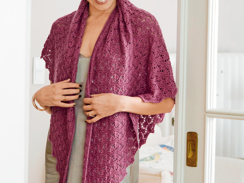 Dreiecktuch mit Ajourmuster in dunklem Rosa