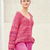 Pulli mit Perlmuster und Mittelzopf in Pink meliert