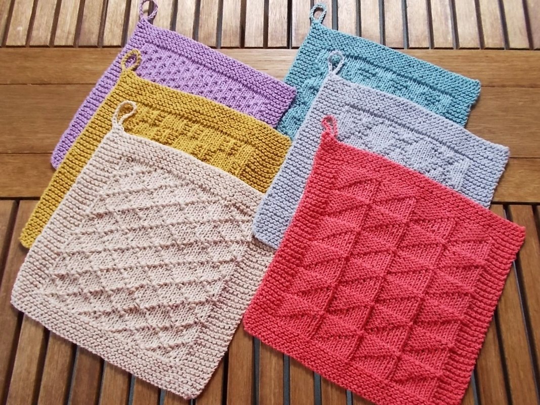 6 Waschlappen - 6 neue Muster - einfache Strickanleitung - Bild 3