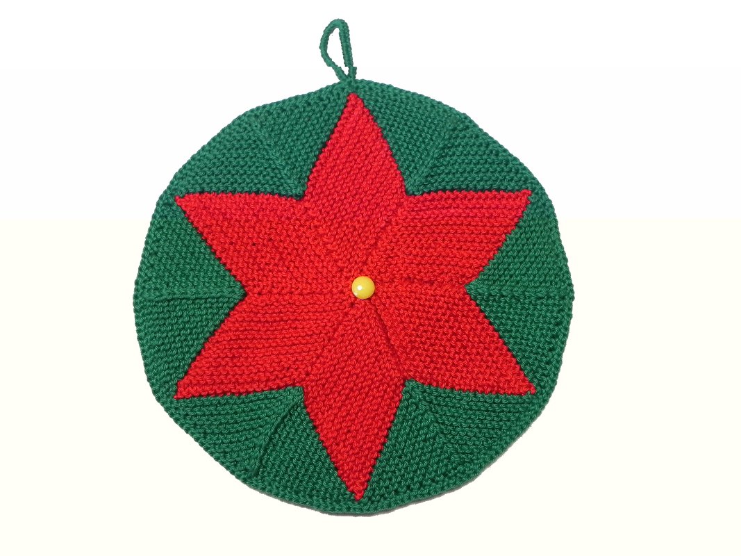 Topflappen Weihnachtsstern im Kreis, Anleitung zum Selber stricken, PDF