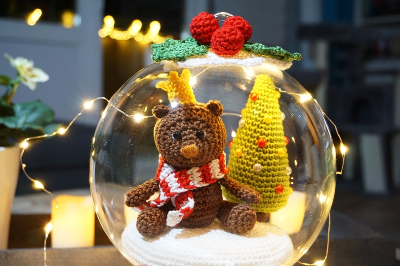 Häkelanleitung Schneekugel mit Berliner Bär und Weihnachtsbaum, PDF Datei