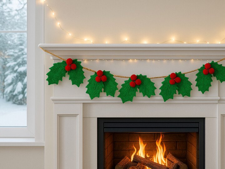 Holly Berry Decor Crochet Pattern - Christmas Applique