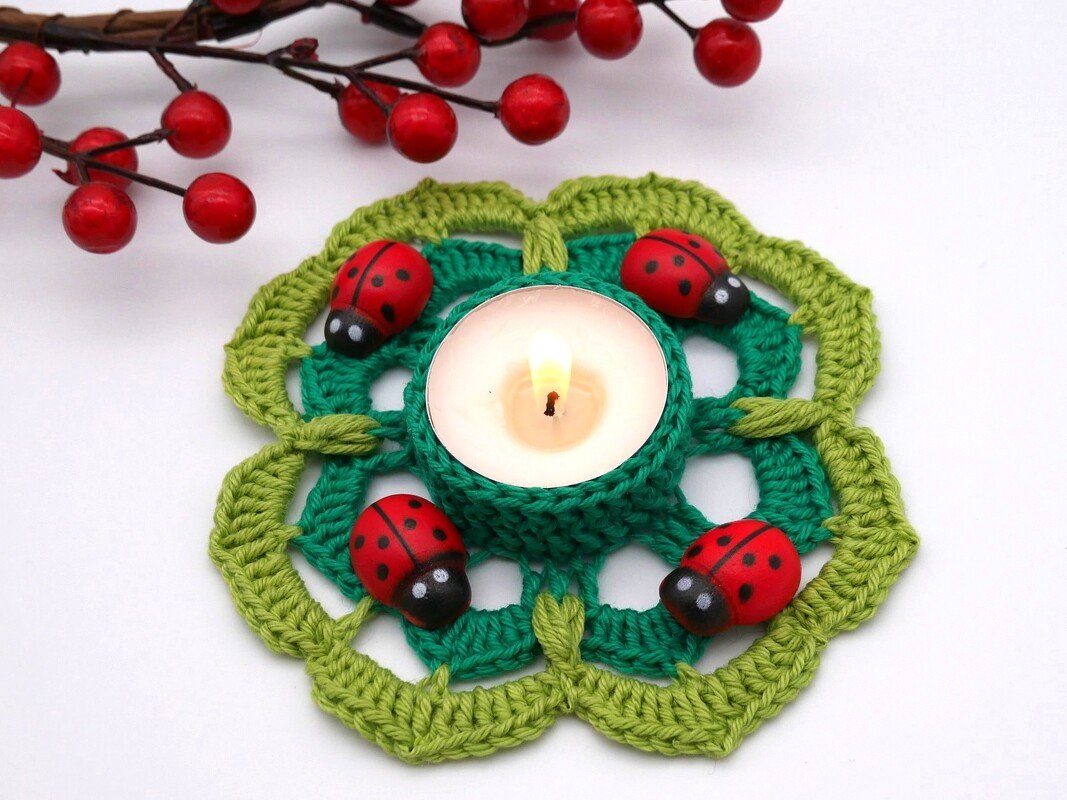 Häkelanleitung Teelichthalter Kleeblatt - Bild 2