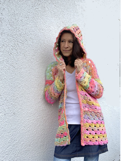 Fröhliche Häkeljacke AQUARELL | mit/ohne Kapuze | nahtlos