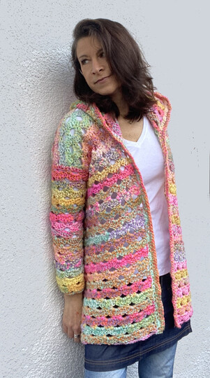 Fröhliche Häkeljacke AQUARELL | mit/ohne Kapuze | nahtlos