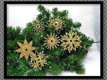 Häkelanleitung 6 goldene Häkelsterne Christbaumschmuck Geschenksanhänger