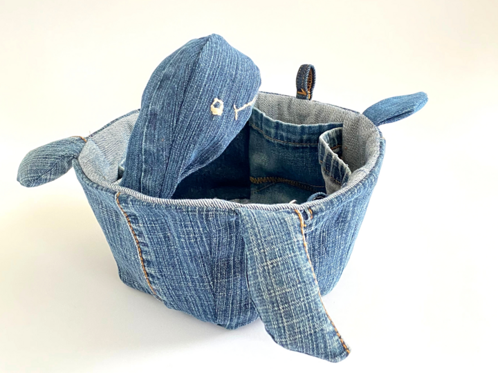 Utensilo-Schildkröte, Jeans Upcycling + Reste verwerten, Stoffkörbchen