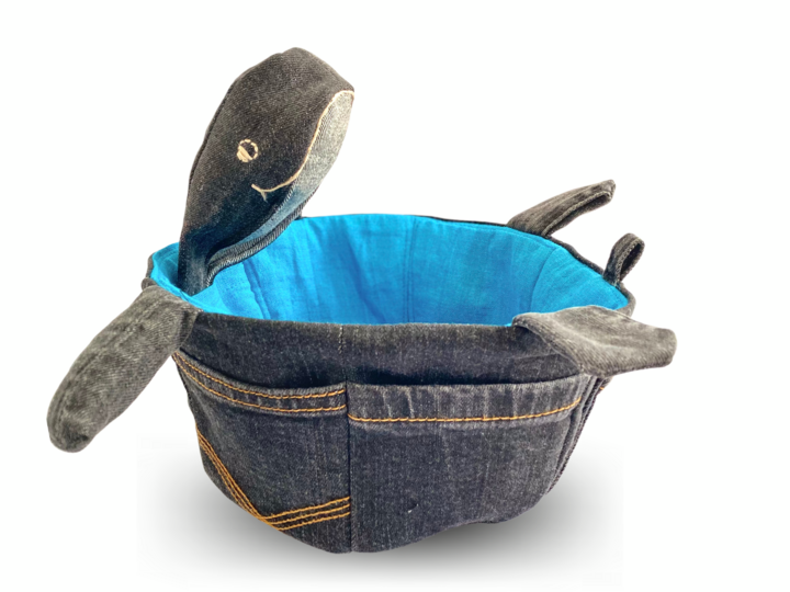 Utensilo-Schildkröte, Jeans Upcycling + Reste verwerten, Stoffkörbchen