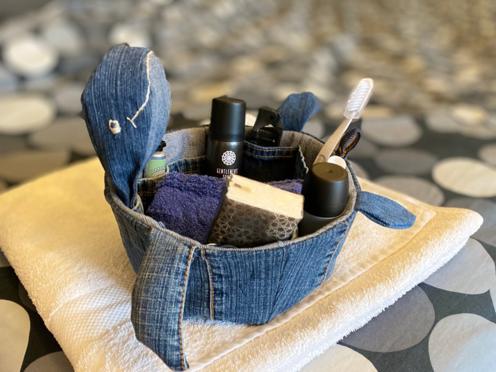 Utensilo-Schildkröte, Jeans Upcycling + Reste verwerten, Stoffkörbchen