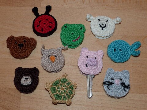 Häkelanleitung für Schlüsselmarkierer "Schlüsselkappen" 10 Tiere