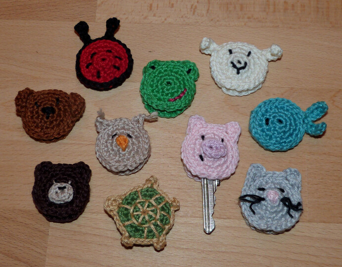 Häkelanleitung für Schlüsselmarkierer "Schlüsselkappen" 10 Tiere