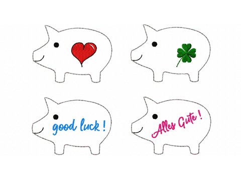 Stickdatei Glücksschweinchen Rahmen 10x10 (4x4"), 5 Dateien, 2 Größen