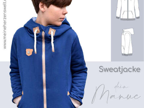Sweatjacke Kinder – E-Book Schnittmuster Gr. 74-176 – dein Manuc #129