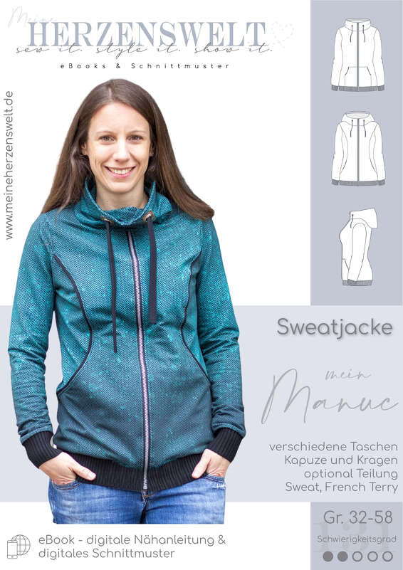 Sweatjacke Damen – E-Book Schnittmuster Gr. 32-58 – mein Manuc #131