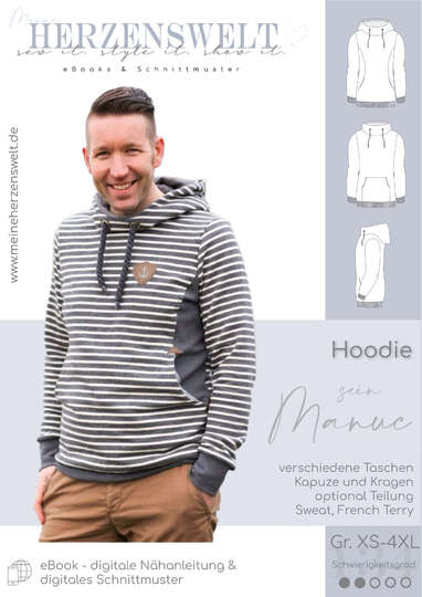 Hoodie Herren – E-Book Schnittmuster Gr. XS-4XL – sein Manuc #134