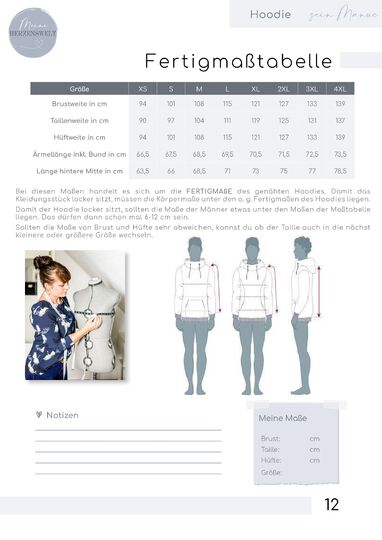 Hoodie Herren – E-Book Schnittmuster Gr. XS-4XL – sein Manuc #134