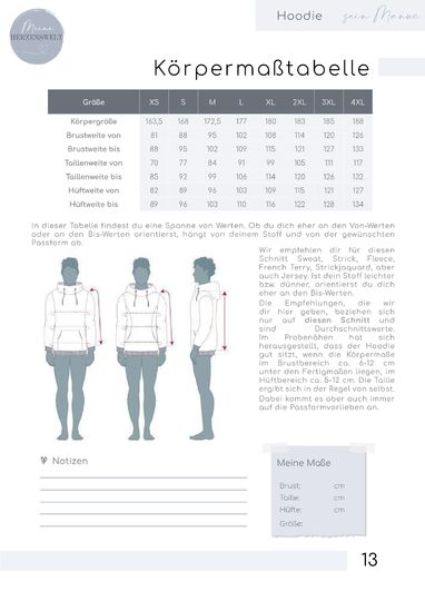 Hoodie Herren – E-Book Schnittmuster Gr. XS-4XL – sein Manuc #134