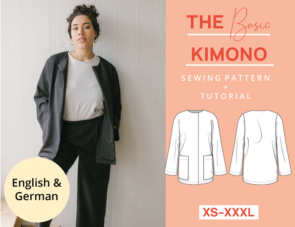 Sewing pattern Kimono Jacket, XS-XXXL, Easy with video tutorial