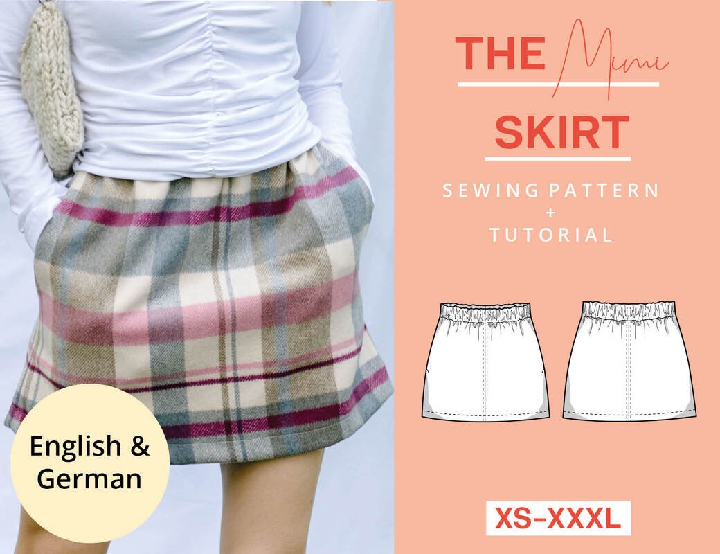 Sewing pattern mini skirt, XS-XXXL, Easy with video tutorial