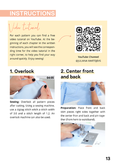 Sewing pattern skirt in midi length, XS-XXXL, Easy with video tutorial