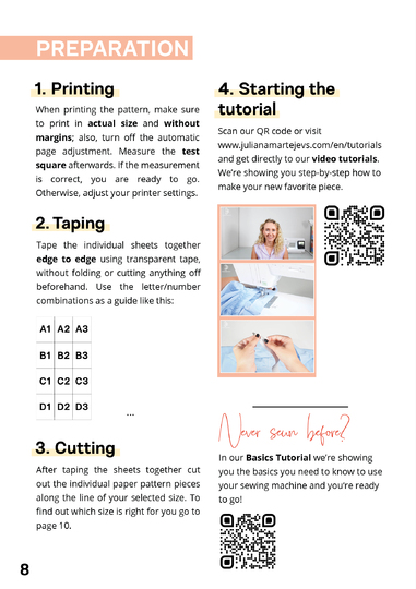 Sewing pattern skirt in midi length, XS-XXXL, Easy with video tutorial