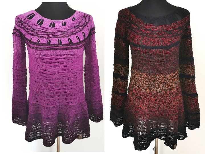 Pullover/Tunika/Kleid Kaminfeuer, Häkelanleitung