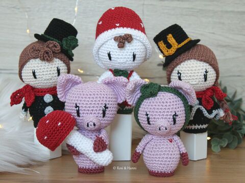 Häkelanleitung Set Glücksbringer - Schwein, Schornsteinfeger & Fliegenpilz