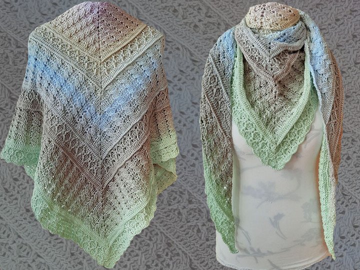 2 Häkelanleitungen Dreieckstuch Pigtails flach und normal