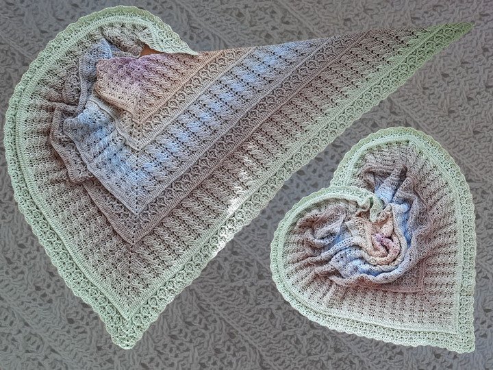 2 Häkelanleitungen Dreieckstuch Pigtails flach und normal