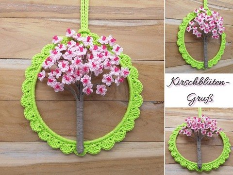 Crochet pattern cherry blossom decor ornament