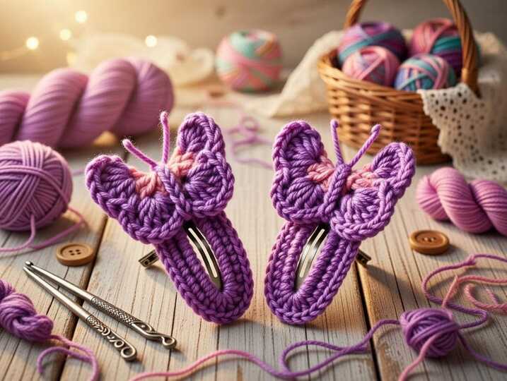 Crochet Butterfly Hair Clip Pattern + English Video Tutorial