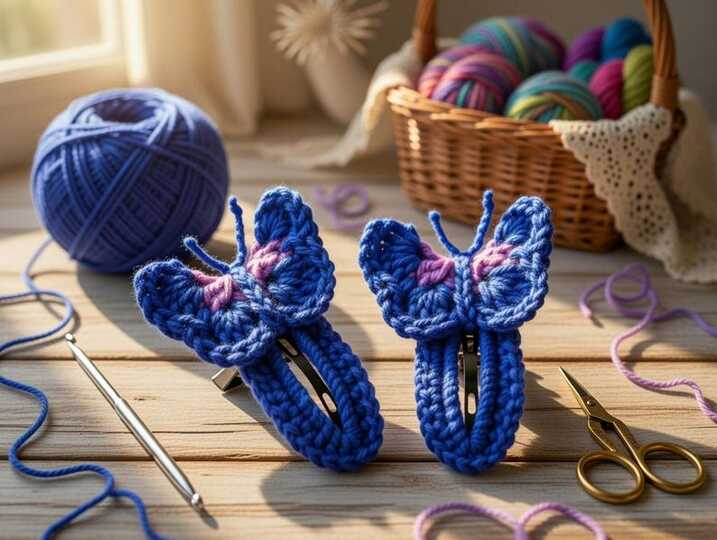 Crochet Butterfly Hair Clip Pattern + English Video Tutorial