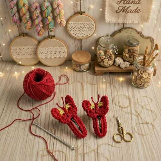 Crochet Butterfly Hair Clip Pattern + English Video Tutorial