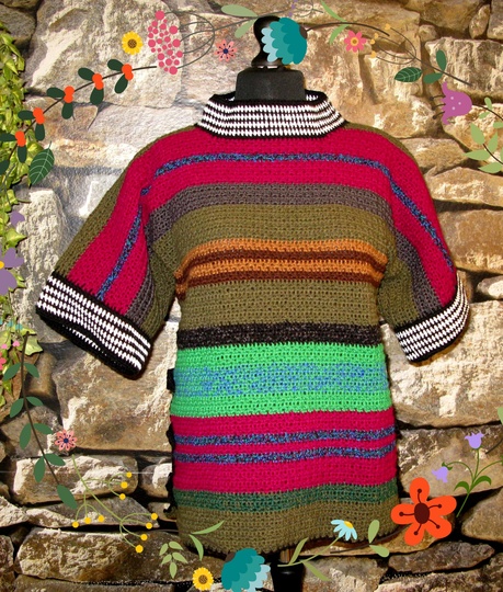Häkelanleitung Halb Poncho Halb Pullover Figur-Schmeichler aus Wollreste