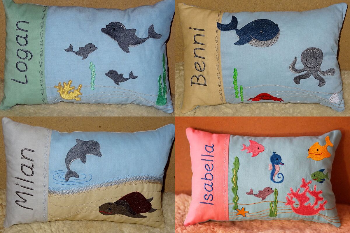 Stickdatei - SET Meer - Kissen ITH + Taschenbild