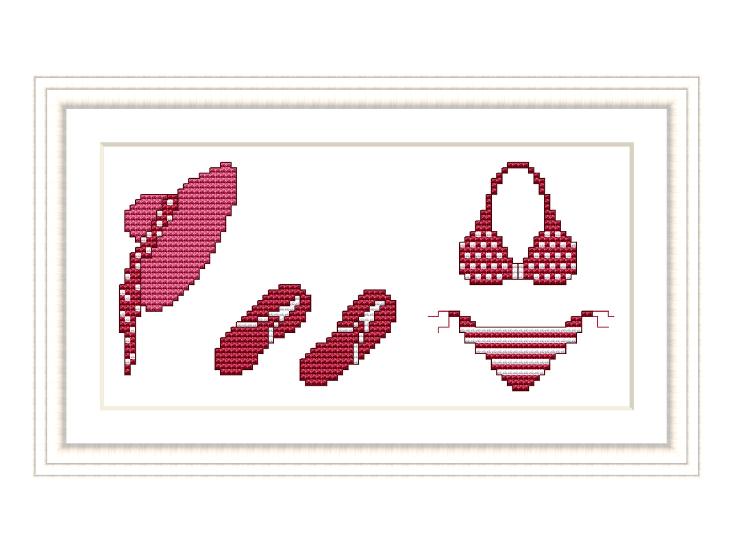 Kreuzstichvorlage Strandoutfit als PDF Download,Strohut,Bikini,Flipflops - Bild 2