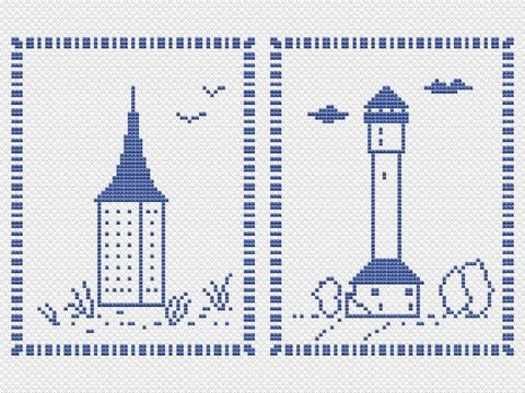 Kreuzstichvorlage Westturm und Alter Leuchtturm von Wangerooge, PDF