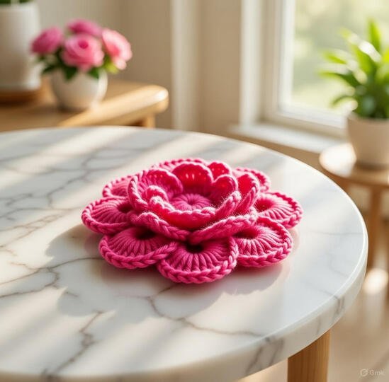 3D Crochet Flower – Rose Brooch Tutorial PDF (Easy Step-by-Step)
