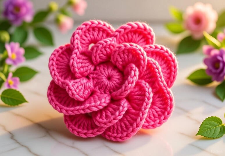 3D Crochet Flower – Rose Brooch Tutorial PDF + Video Tutorial English Only