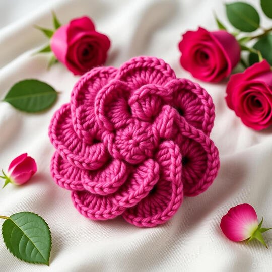 3D Crochet Flower – Rose Brooch Tutorial PDF + Video Tutorial English Only